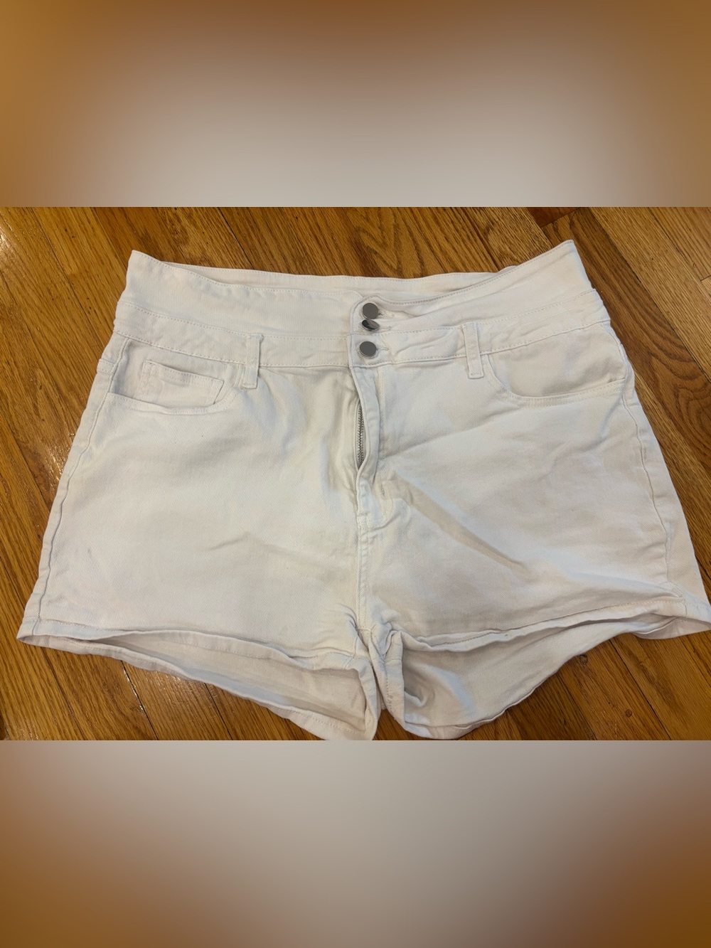 SHEIN White High-Waist Triple-Button Shorts